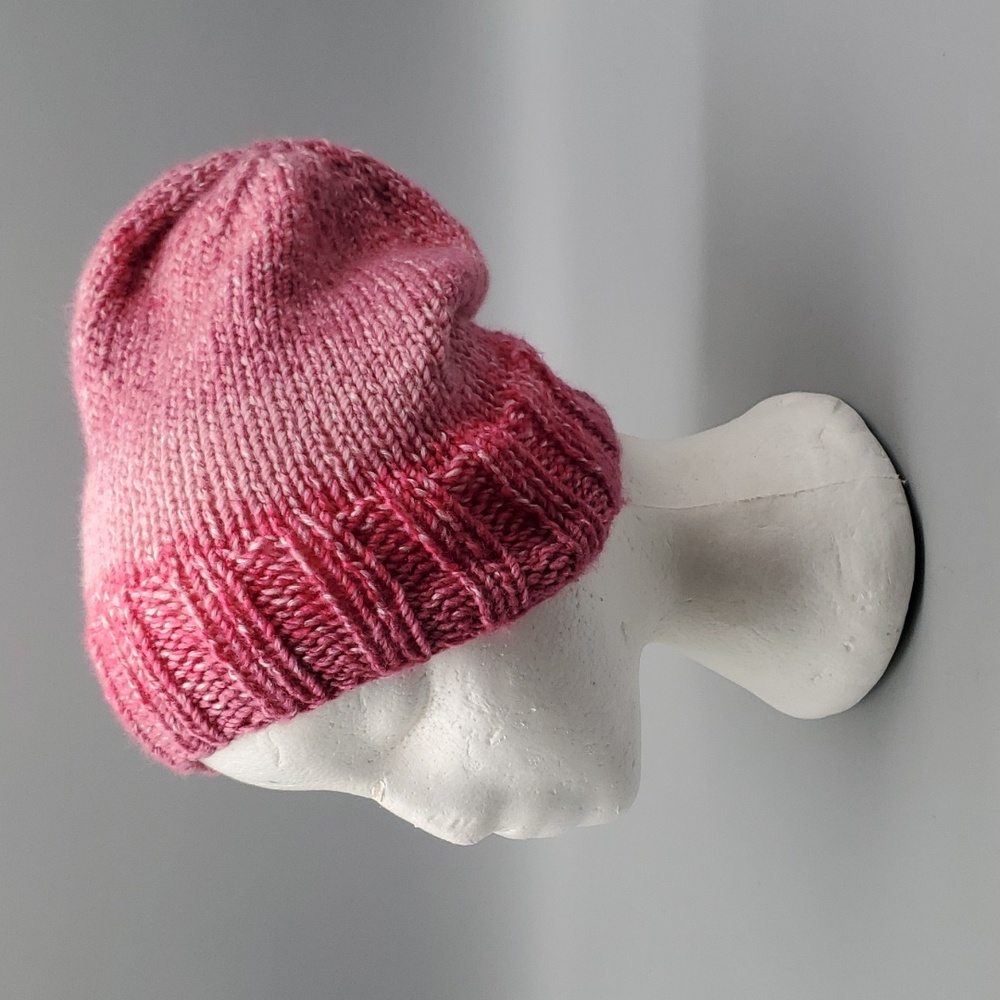 Handmade Knit Hat Adult Medium Pink 17"